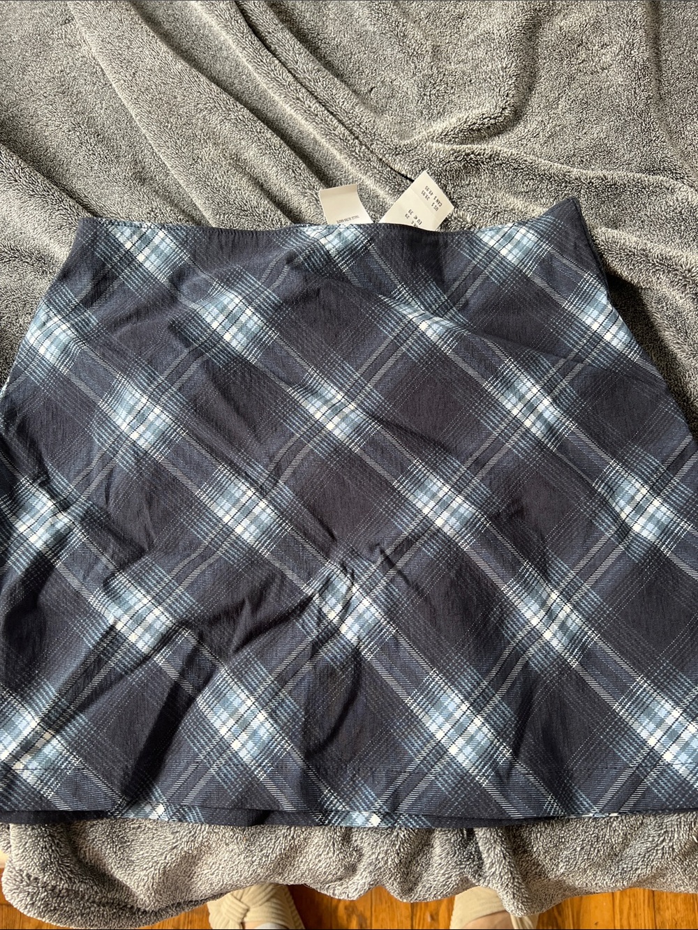Hollister Navy and Light Blue Plaid A-Line Skirt